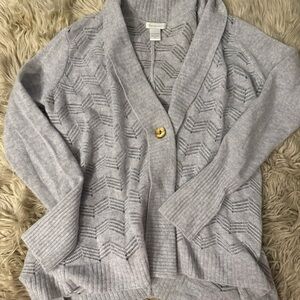Garnet Hill Light Gray Chevron Cashmere Cardigan